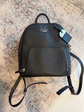 kate spade Black Pebbled Leather Small Backpack with Gold Hardware